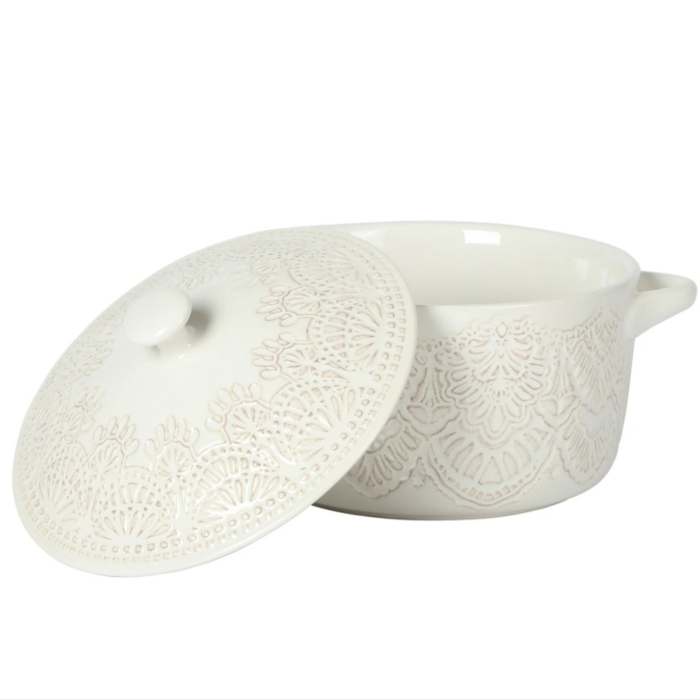 ❤️ New 2025 The Pioneer Woman Vintage Lace Embossed Cream Mini Casserole…